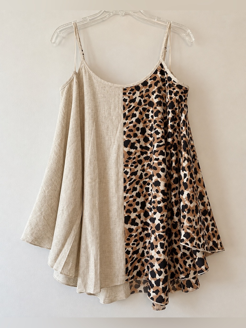 Oatmeal Cheetah Print Linen Blend Cami Style Top | Umgee NWT 1XL #1155